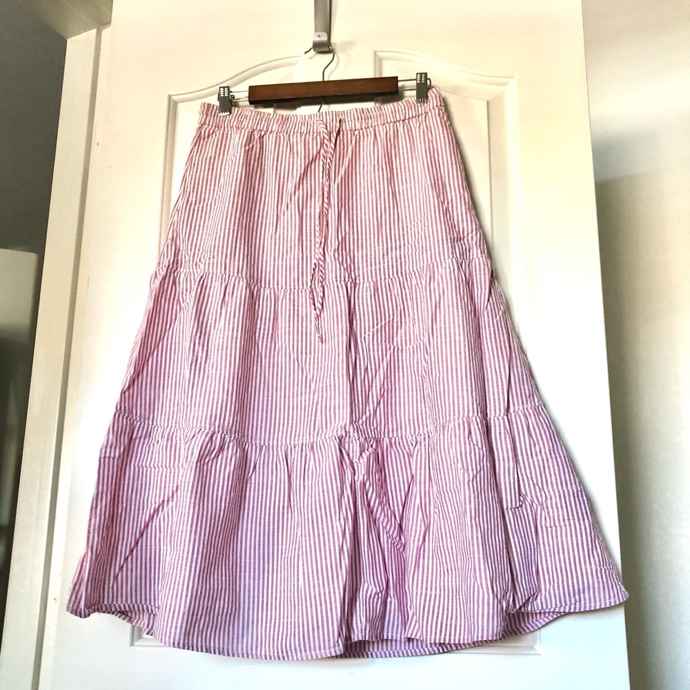 Talbots Pink and White Striped Tiered Maxi Skirt With Pockets.